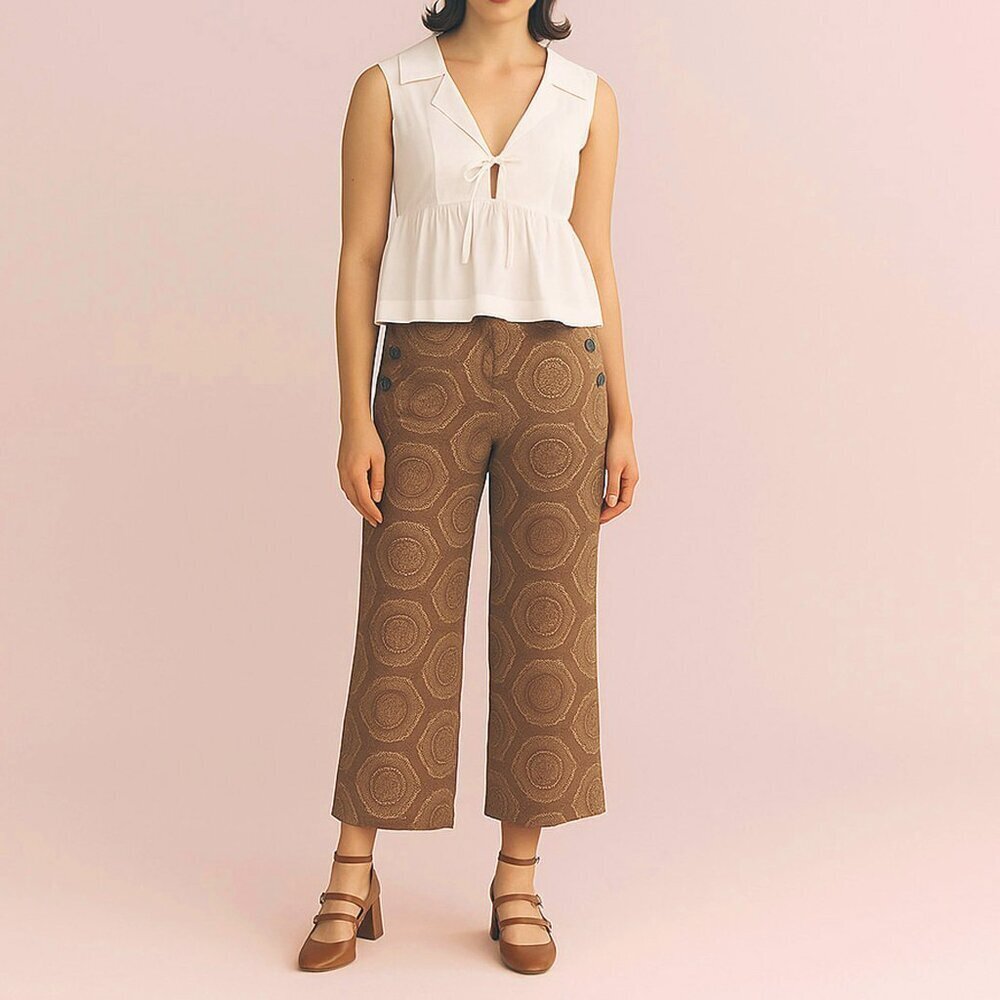 Liz Claiborne Michaela Pants Womens Sz 14 Brown 100% Cotton Cropped Retro